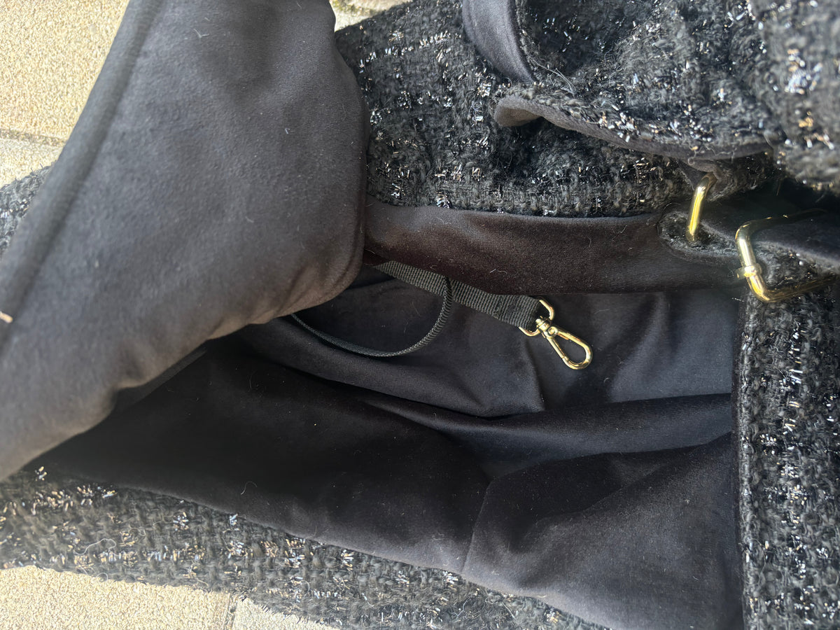 Elite Puppy schwarze Hundetragetasche aus Tweed