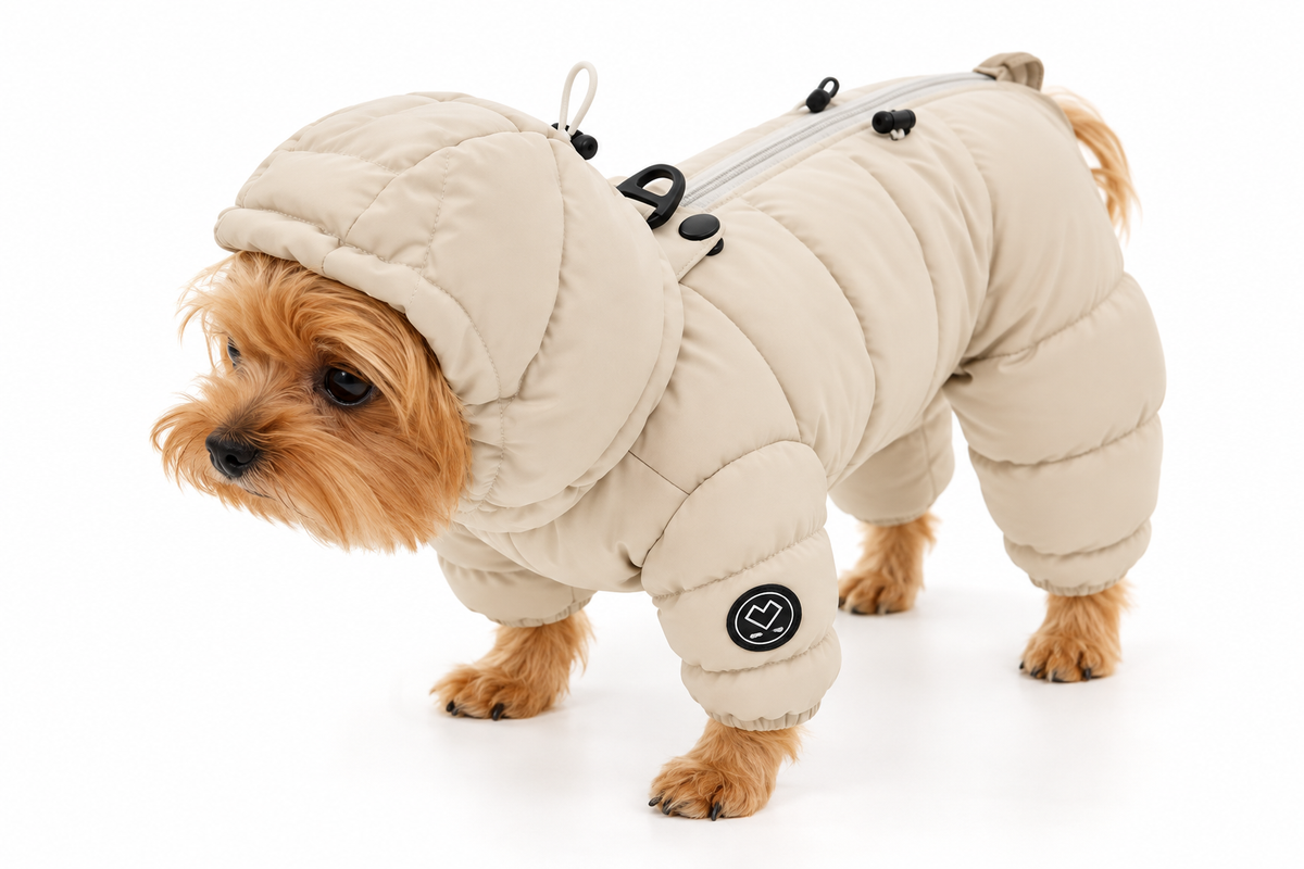 Beiger Hundemantel im Overall-Stil