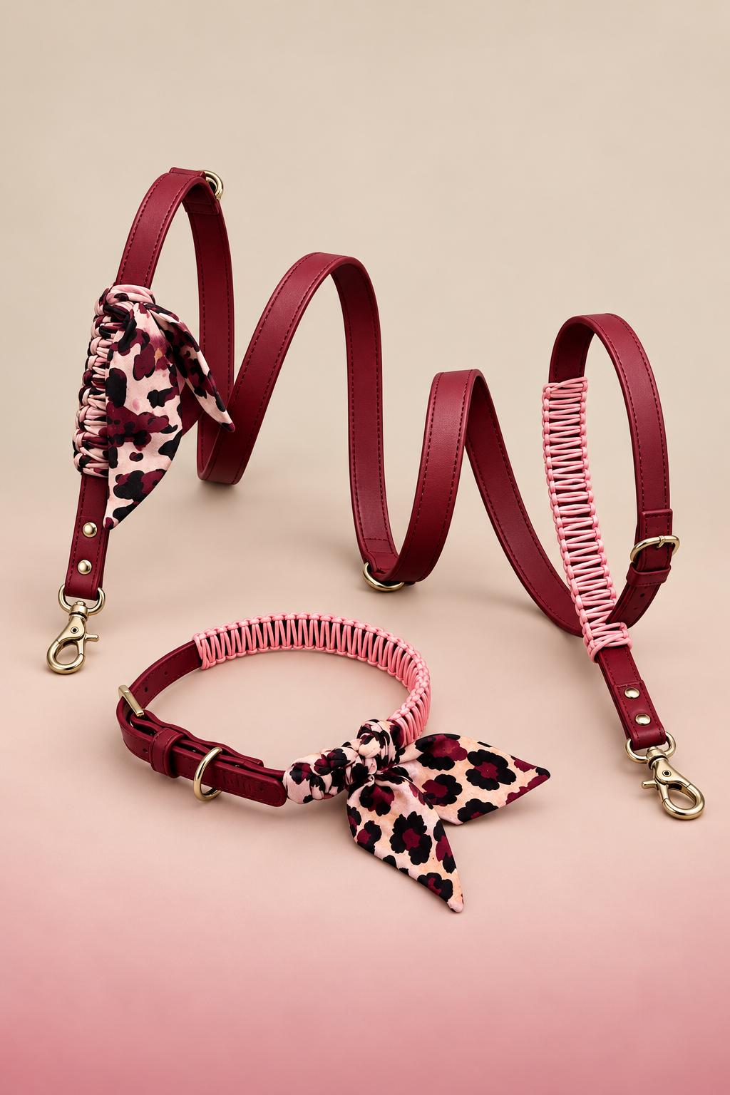 Blue Pup Hands-Free-Leine + burgunderrotes Halsband im Set