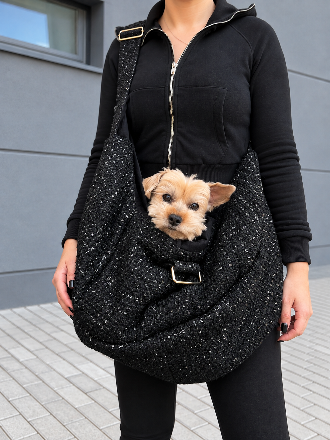 Elite Puppy schwarze Hundetragetasche aus Tweed