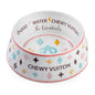 White Chewy Vuiton dog bowl